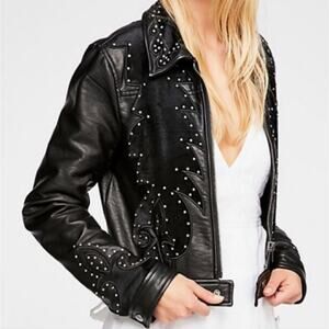 Free People Memphis Studded Faux Leather Moto Jacket